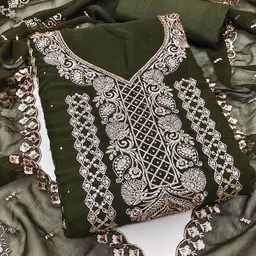 SHADOW & SAINING Floral Embroidered Zari Georgette Unstitched Dress Material-image-40