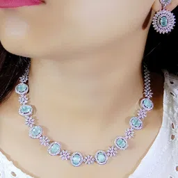 Ladymania Silver-Plated AD Stone-Studded & Beaded Jewellery Set-29
