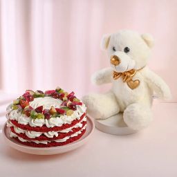 Red Velvet Fruit Cake N Teddy Bear Combo-31