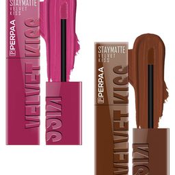 PERPAA Set Of 2 Staymatte Velvet Kiss Lipstick- 3.5ml Each-Dark Pink-Chocolate Brown-85