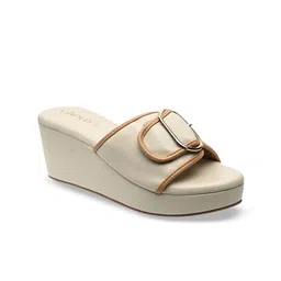 Chere Women Beige Buckle Strap Wedge Slides-picture-13