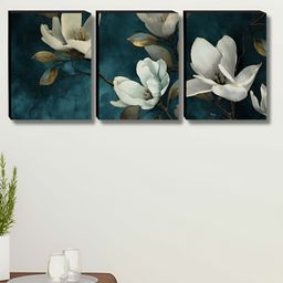 Myntra Elegant Homes Blue & White 3 Piece Synthetic Wood Floral Wall Paintings-image-89