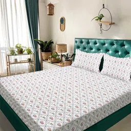 Myntra Elegant Homes White Floral 300 TC King Bedsheet with 2 Pillow Covers-picture-44