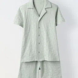 SPUNKIES Boys Textured Short Sleeves Shirt With Shorts-image-39