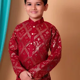 Cae Boys Embroidered Regular Sequinned Dupion Silk Kurta with Pyjamas image 3