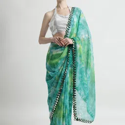 Jaipur Kurti Tie and Dye Mirror Work Pure Georgette Saree-image-48