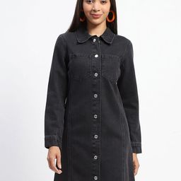 Madame Solid Straight Long Sleeves Shirt Dress-image-82