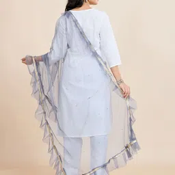 House of Pataudi Geometric Embroidered Frill-Detail Net Dupatta With Sequinned image 5