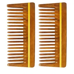 RUFIYS Set Of 2 Neem Wide Tooth Wooden Comb For Hair Growth & Dandruff-8