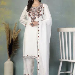 Shine N Sober Women Floral Embroidered Regular Aari Work Kurta with Palazzos & With Dupatta-picture-53