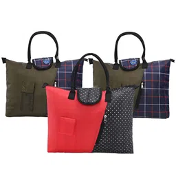Kuber Industries Set Of 3 Checked Shopper Foldable Shoulder Bags-31