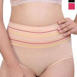 Taslar Pack Of 3 Striped Cotton Hipster Briefs 036TLARBREF_BLK_CRM_PNK-image-44