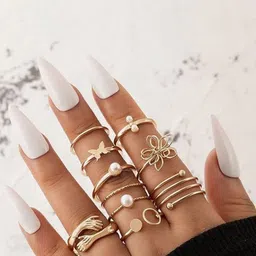 Jewels Galaxy Set Of 9 Gold-Plated Beaded Finger Ring-38
