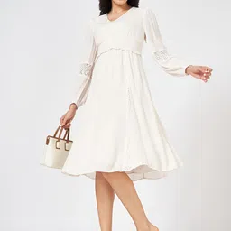Honey by Pantaloons Women Solid Self Design Empire Dress-image-60