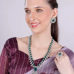 VATSALYA creation Alloy Rhodium Green Jewellery Set-1