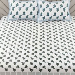Adwitiya White & Blue Floral 300 TC Pure Cotton Queen Bedsheet Set 2.74 m x 2.74 m-image-60