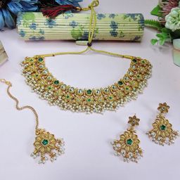 VATSALYA creation Alloy Gold- plated Green Jewellery Set-image-46
