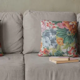 THEYAYACAFE Green & Orange Set of 2 Floral Velvet Square Cushion Covers-8