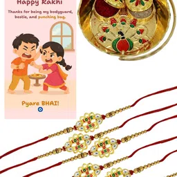 Anouk Unisex Set Of 6 Rakhi & Greeting Card With Pooja Thali image 5