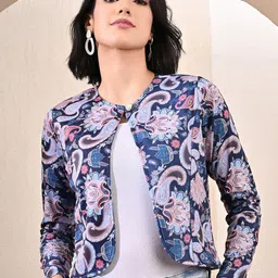 FLYING FEST Women Printed Longline Button Shrug-35