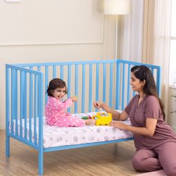 Babyhug Visby Wooden Cot with 3 Level Height Adjustment & Plug and Play Assembly - Blue image 4