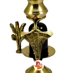 DARIDRA BHANJAN Black Shivling With Brass Abhishek Stand Religious Idol Showpiece image 5