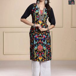 HERE&NOW Selection Of 2 Floral Printed Round Neck Straight Kurta-image-72
