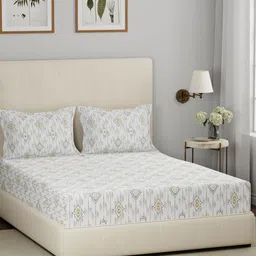 MASPAR Eclectic Garden Mustard Yellow Printed 144TC Cotton King Bedsheet & 2 Pillow Covers-image-75