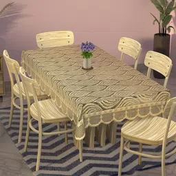 Kuber Industries Gold-Toned Self Design Cotton 6-Seater Table Cover-53