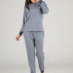evolove Women Striped Round Neck Night suit-image-76