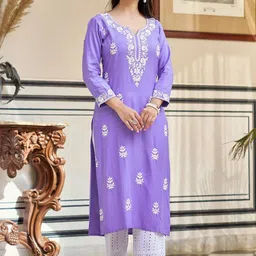 URMIR FASHION Women Ethnic Motifs Embroidered Regular Chikankari Kurta with Trousers-picture-11