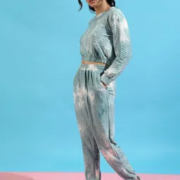 PINACOLADA Self Design Round Neck Long Sleeves Top With Trouser-image-98