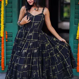 MONRI Ethnic Motifs Pure Cotton Midi Ethnic Dresses-image-0