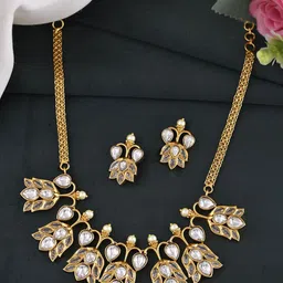 anouk Gold Plated Floral Shaped Stone Studded Designer Jewellery Set-picture-29