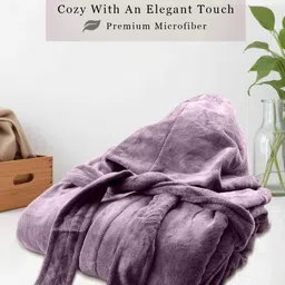HOUSSE Purple 450 GSM Hooded Bath Robe With Belt-13