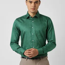 Van Heusen Men Slim Fit Ethnic Motifs Printed Spread Collar Pure Cotton Formal Shirt-picture-2
