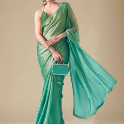Jinal & Jinal Solid Zari Pure Chiffon Fusion Saree-image-77