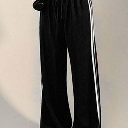 KPOP Women Striped Comfort Loose Fit Trousers-image-26