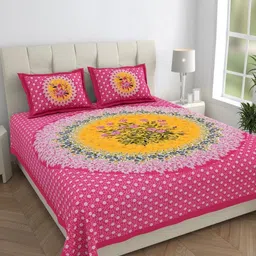 HOMELINE Pink & Yellow Floral Printed Cotton 144 TC King Bedsheet Set 2.286 m x 2.621m-13