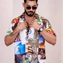Eszett Graphic Printed Spread Collar Casual Shirt-picture-25