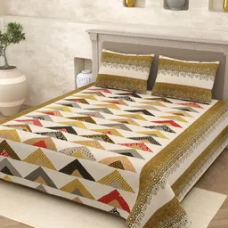 Homez Sparrow Multicoloured & Coffee Brown Ethnic Motifs 210 TC Queen Bedsheet with 2 Pillow Covers-image-11