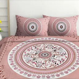 Spangle White & Red Printed Cotton 260 TC King Bedsheet Sets - 2.74 m x 2.54 m-picture-46