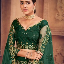 KALINI Embroidered Thread Work Semi-Stitched Lehenga & Unstitched Blouse With Dupatta image 4