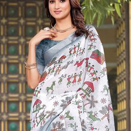 Anouk Rustic Warli Zari Block Print Saree image 5