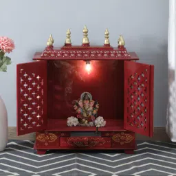 home decor international Multicolor Sheesham Wood & MDF Floor Rested Mandir With Door-picture-30