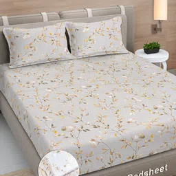 FABINALIV Grey & Yellow Floral 300 TC King Bedsheet with 2 Pillow Covers-image-77