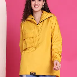 HOUSE OF VEDAS Women Solid Hooded Waterproof Windcheater-image-26