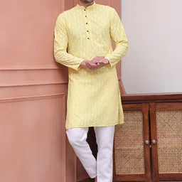 Jompers Floral Embroidered Mandarin Collar Regular Pure Cotton Straight Kurta With Pyjama-image-72
