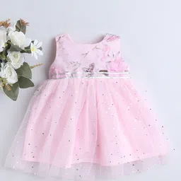 MANY FROCKS & Girls Embellished Floral Printed Net Fit & Flare Party Wear Dress-55