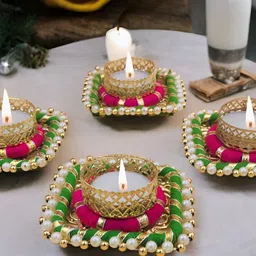 GADINFASHION Pink & Gold-Toned Set of 4 Candle Holder-29